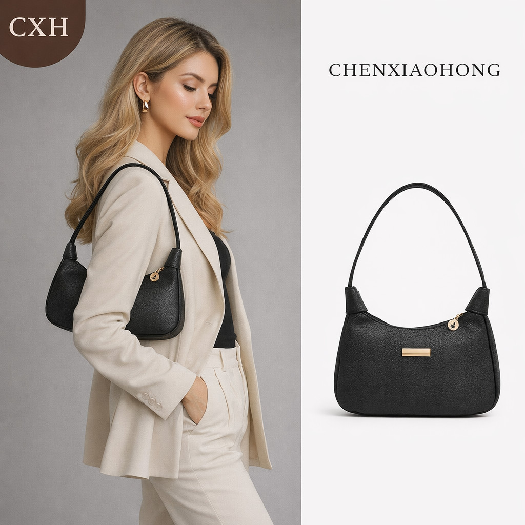 CHENXIAOHONG Women's shoulder bag/underarm accessory with lychee pattern, solid color, simple design.