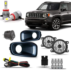 Kit Farol Milha Auxiliar Neblina Completo Cibie Renegade 2017 2018 2019 Moldura Preta Cinza Super Led 6000K