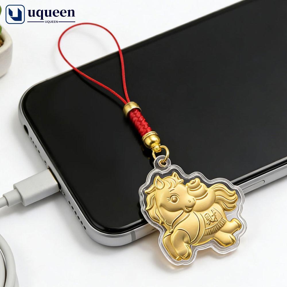 UQUEEN 1PC 2026 Cavalo Do Zodíaco Imitação Folha De Ouro Sorte Charme Chaveiro Telefone Corrente Lembrança Ano Novo Riqu