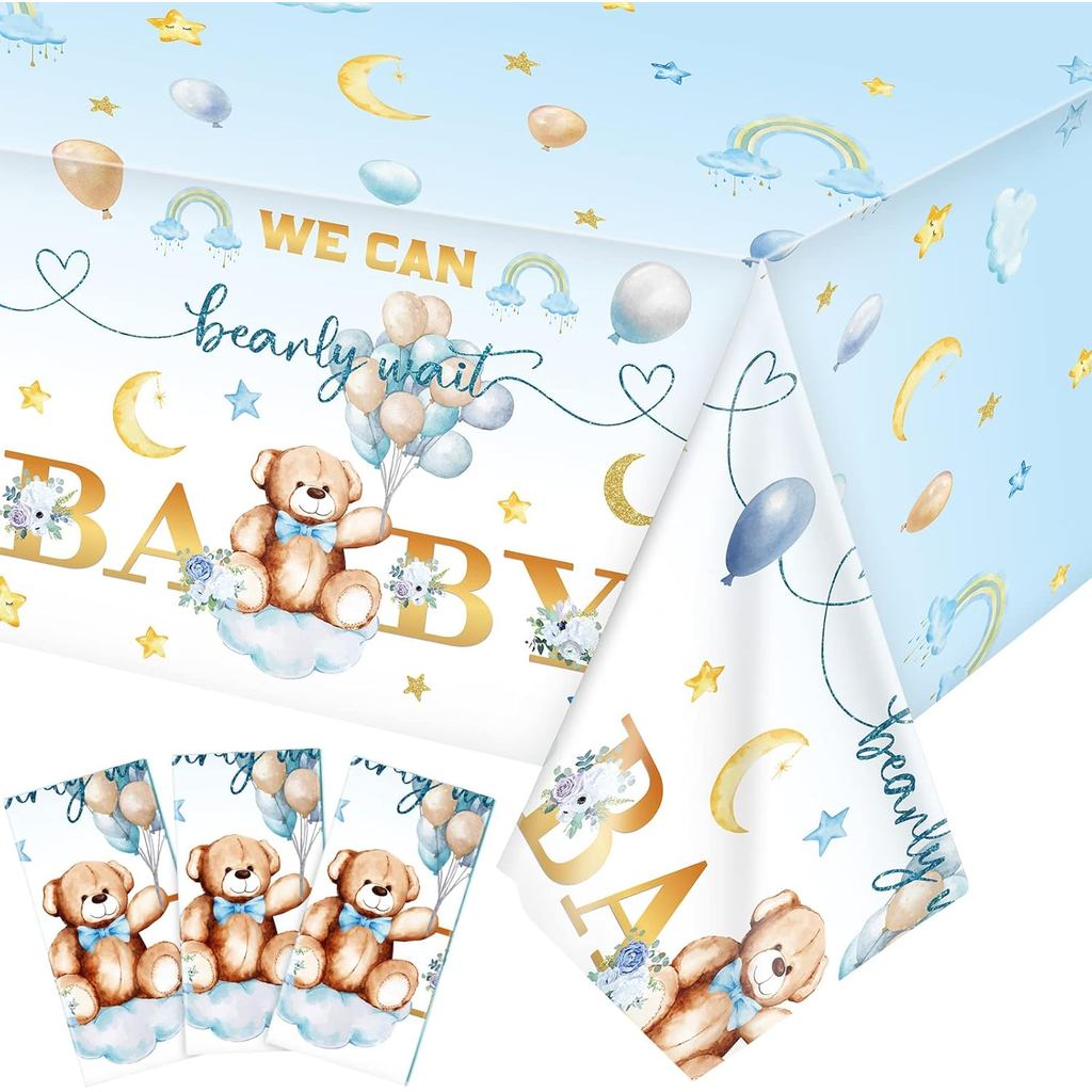 Tatuo 3 Pacotes de Toalhas de Mesa para Chá de Bebê com Tema de Urso, Capa de Mesa "We Can Bearly Wait", Decorações para