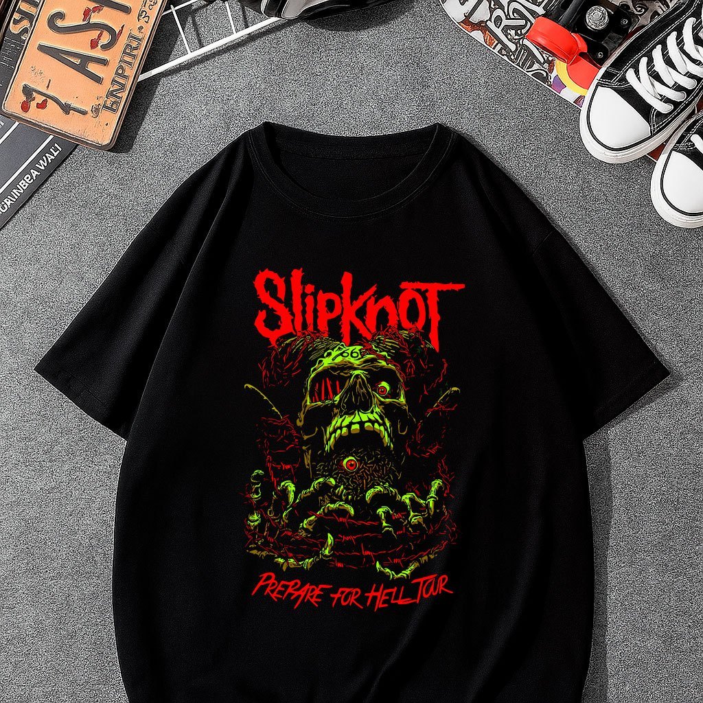 Camiseta Tradicional Rock Slipknot Banda Heavy Metal Caveira Banda de Rock Algodão Unissex