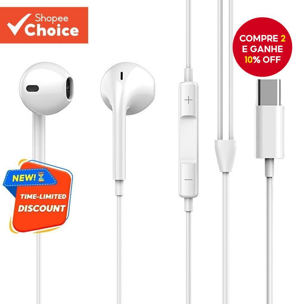 Imagem Fones De Ouvido UP18 Tipo-C Clássicos Com Fio Meio Intra-Auricular Digitais Controle Inferior Compatível Smartphones Som