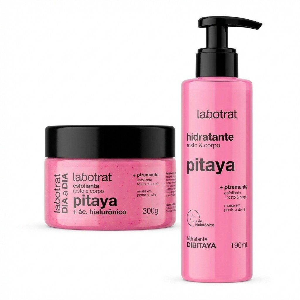 Kit Pitaya Esfoliante 300g e Hidratante 190ml Limpeza Profunda de Poros e Hidratação Intensa Corpo e Rosto