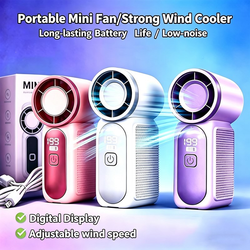 Mini Ventilador Portátil de Mão, Ventilador de Bolso Ajustável, Ventilador de Resfriamento Recarregável por USB para Aca