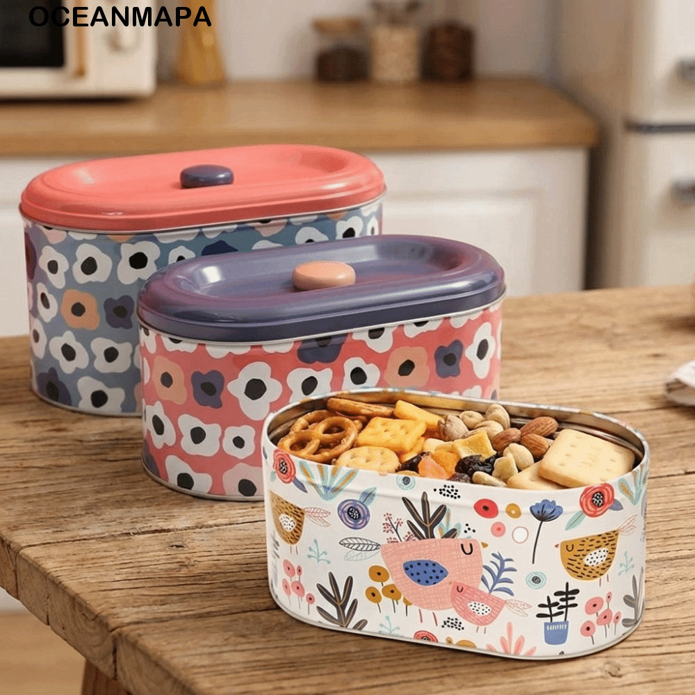 OCEANMAPA 2 Pçs/SET Caixa De Armazenamento De Lanches , Folha De Flandres De Grande Capacidade À Prova De Poeira , Com T
