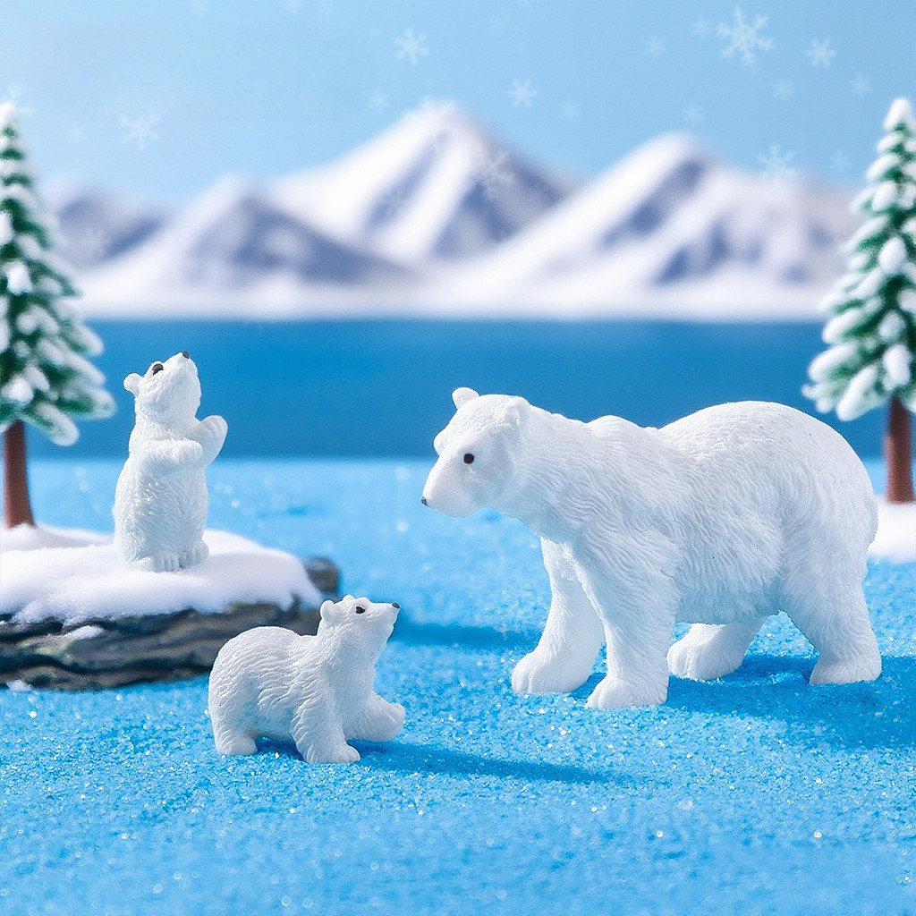 Detalhes do 3 Pçs Em Miniatura Urso Polar Paisagem Estátua Bonito Dos Desenhos Animados Cena De Neve Pública DIY Decoração Acessório