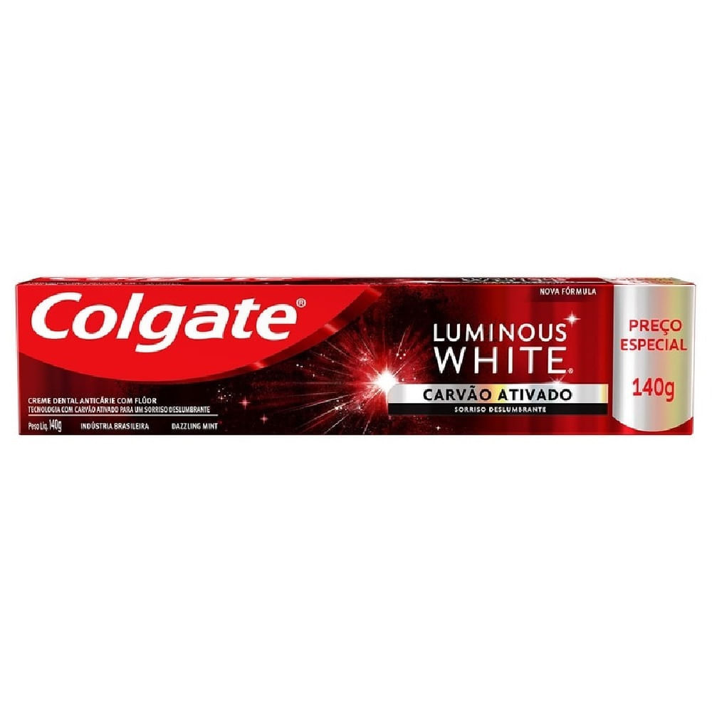 Detalhes do Creme Dental Colgate Luminous White Carvão Ativado 140g
