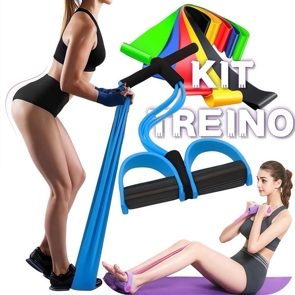 Imagem Elásticos de Exercício Kit Completo: Treino Funcional em Casa! Tonifique Músculos & Aumente Força Sem Dor! 🧘‍♀️