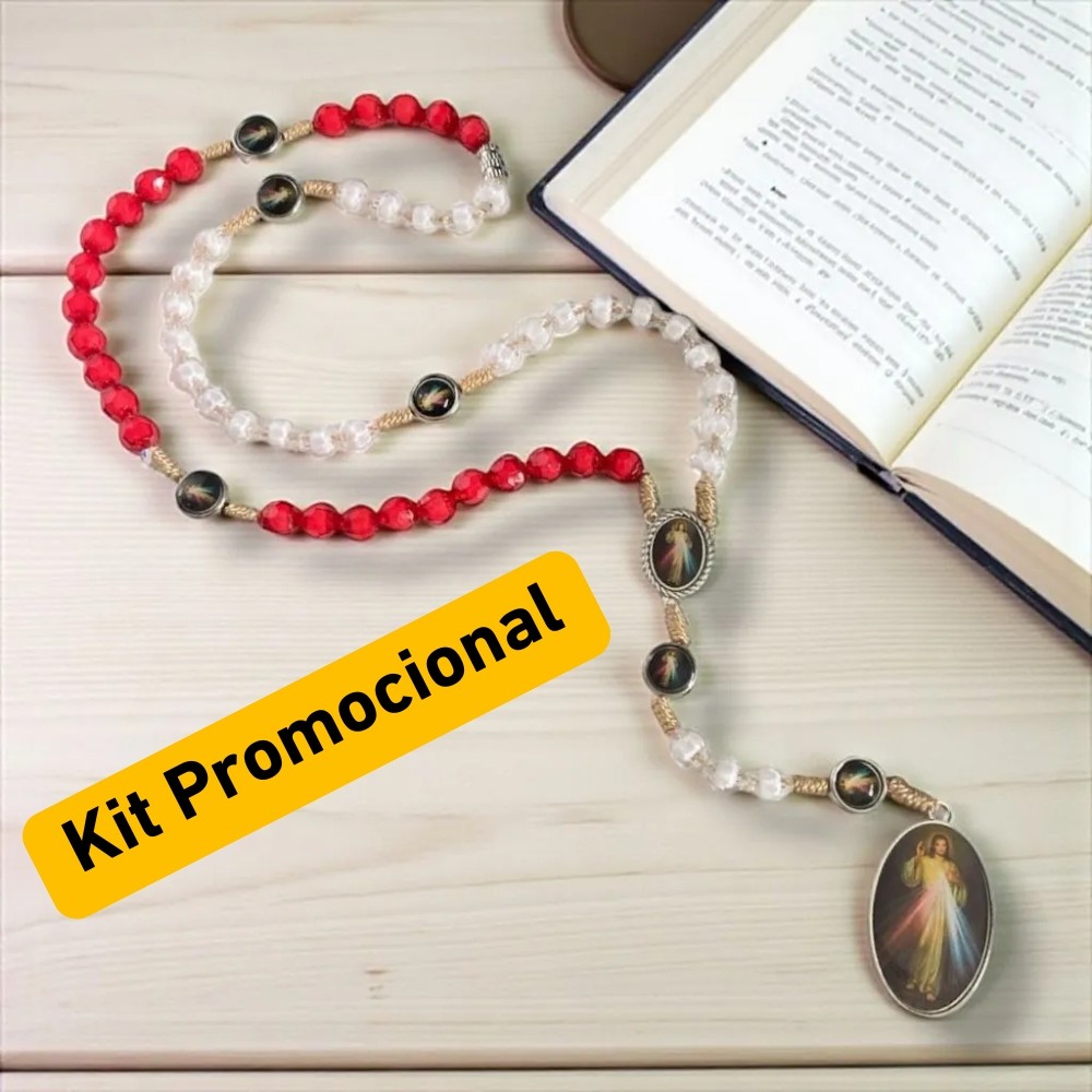 Terço Cordão da Misericordia Medalha Jesus Misericordioso Divino Santo Kit 12 e 24 Unidades