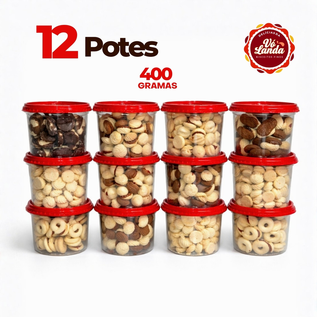 Kit 12 Potes Biscoito Amanteigado Recheado Lembrancinha Atacado Revenda 400g
