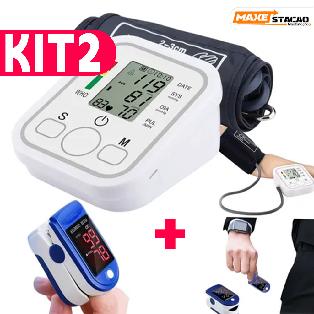 Kit Monitoramento Corporal: Oxímetro de Oxigênio no Sangue + Aparelho de Pressão Digital Automático em Oferta na Shopee