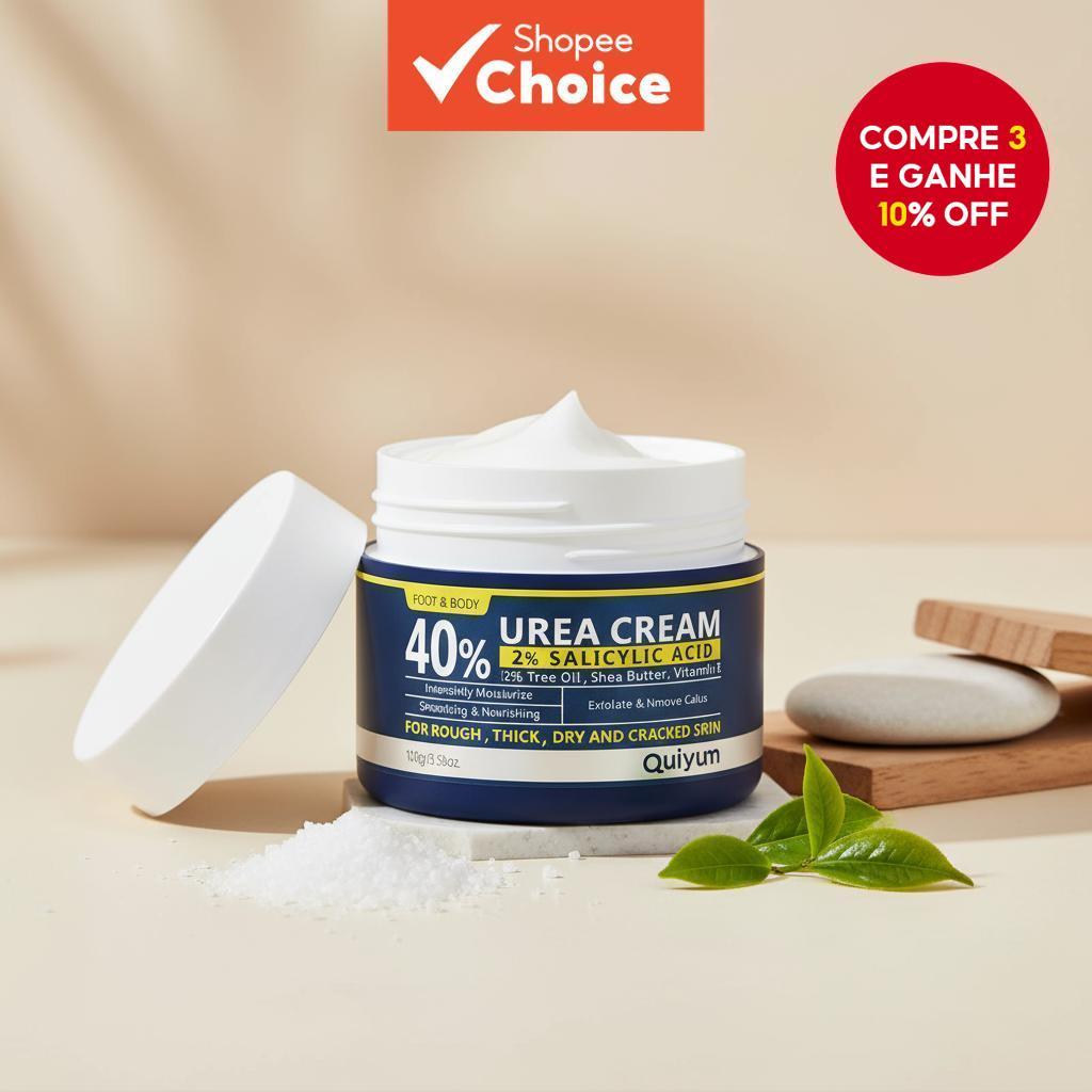 QUIYUM Creme de Uréia 40% 100g para Corpo e Pés Hidratação Intensiva Suavizante & Nutritivo Esfoliante & Removedor de