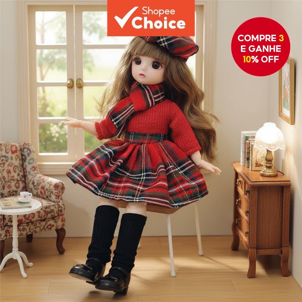  30CM 1/6 Boneca BJD com 12 Juntas Móveis - Olhos Castanhos & Roupas, Brinquedo de Natal para Vestir