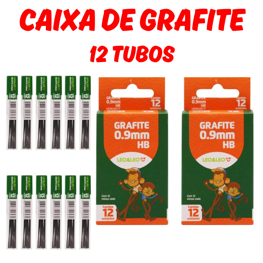 Grafite HB Para Ponta Com 12 Tubos Lapiseira Escrita Grafites Escolar Arte Escritório Papelaria Leo&Leo