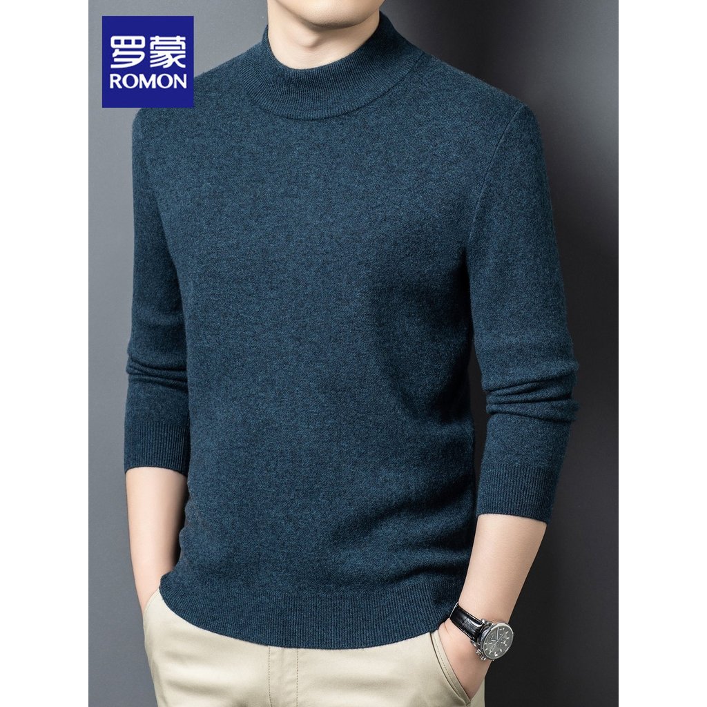 Romon suéter masculino 2026 primavera novo estilo meia gola alta suéter Casual suéter de lã pura masculino