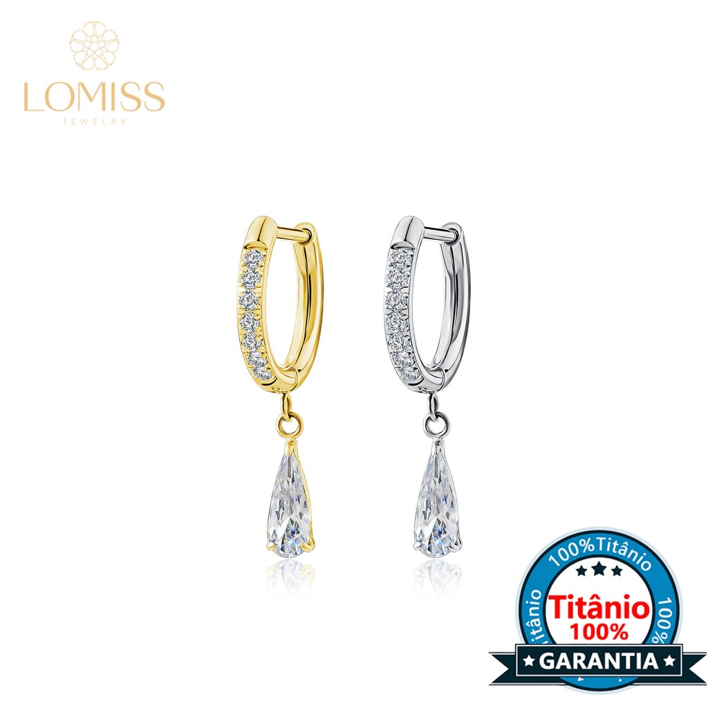 Brincos de Argola Para Gota Piercing Titânio Com Zircônias Cravejadas