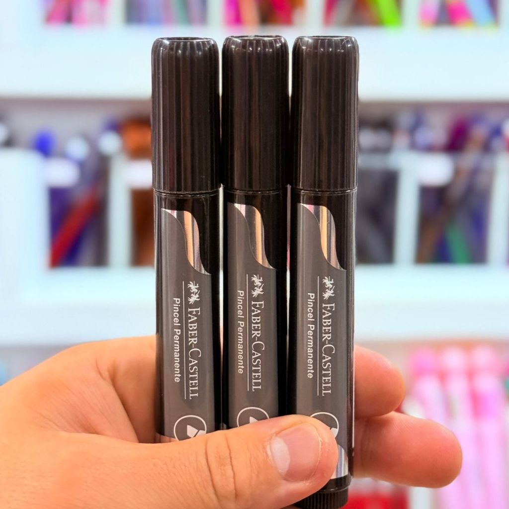 Kit C/ 3 Marcador Permanente FABER CASTELL - Preto em Oferta na Shopee