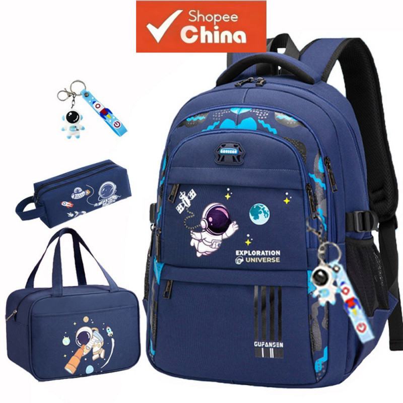 Kit de Mochila Astronauta para Meninos e Meninas, Estojo de Lápis, Bolsa Térmica, Conjunto de Quatro Peças R3OR