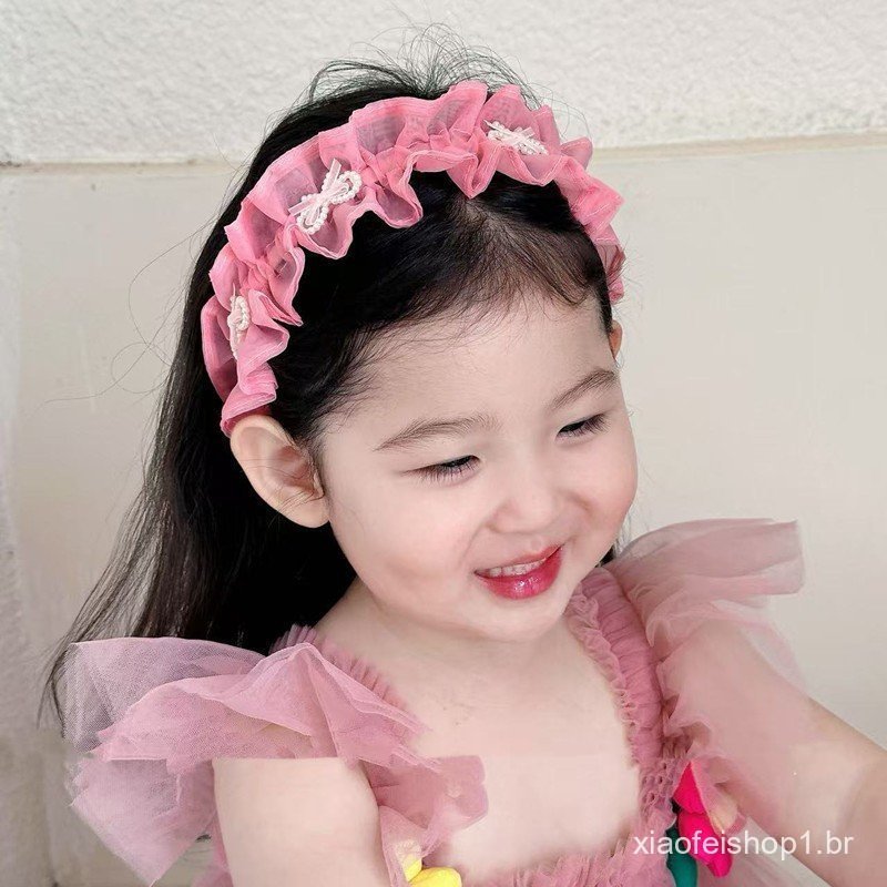 Doce Organza Bonito Bandana Para Crianças Moda Grânulo Arco Scrunchies Laço De Cabelo Do Bebê Menina Acessórios O Hairba