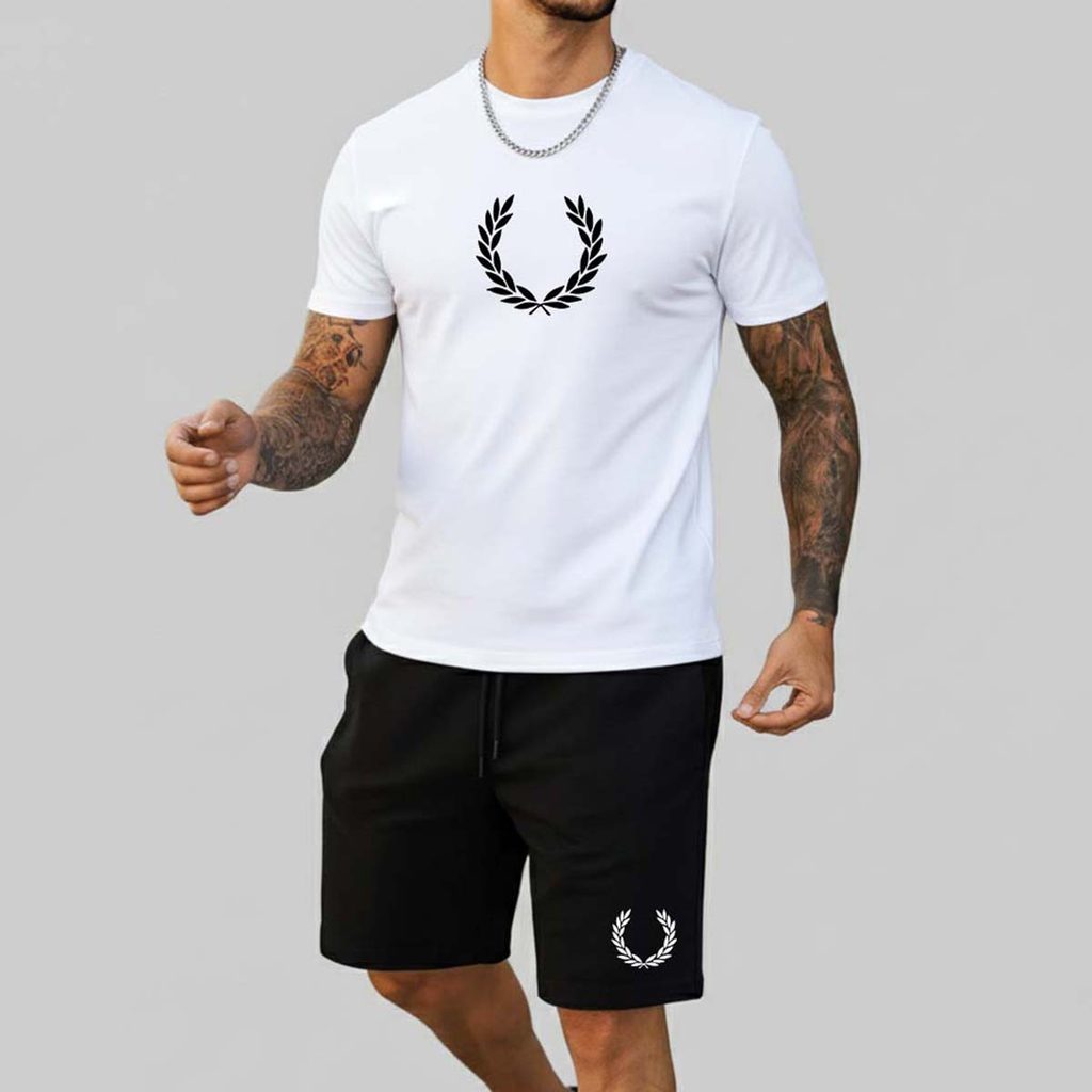 Conjunto Camiseta e Bermuda Tactel Masculino Kit Camisa e Short Tectel Estmpado Treino