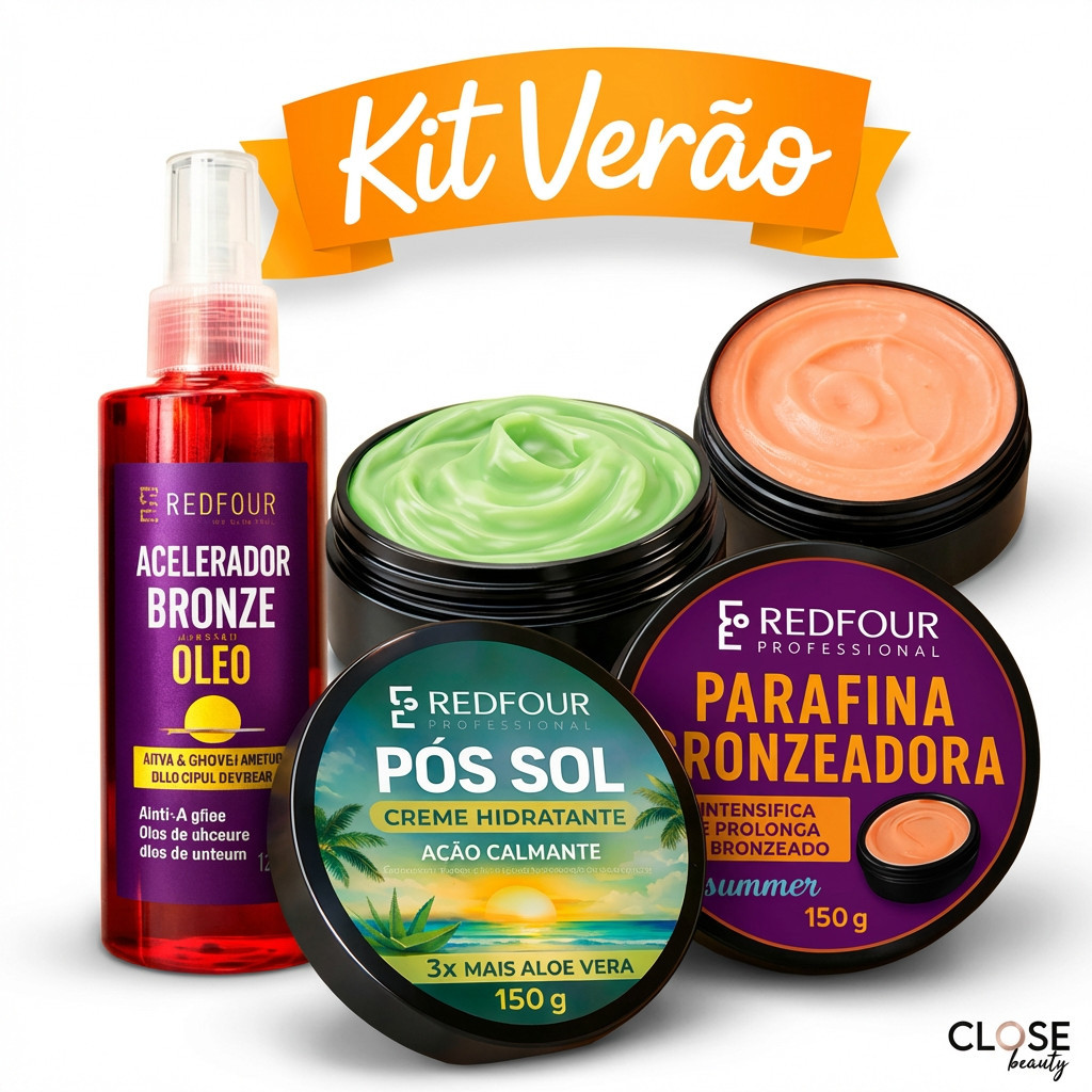 Kit Brozeador 120ml + Parafina Aceleradora Redfour 150g + Pós sol Cicatrizante
