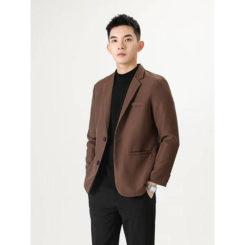 Primavera outono fino marrom pequeno terno masculino ins versão coreana na moda Casual luz estilo maduro jaqueta meninos