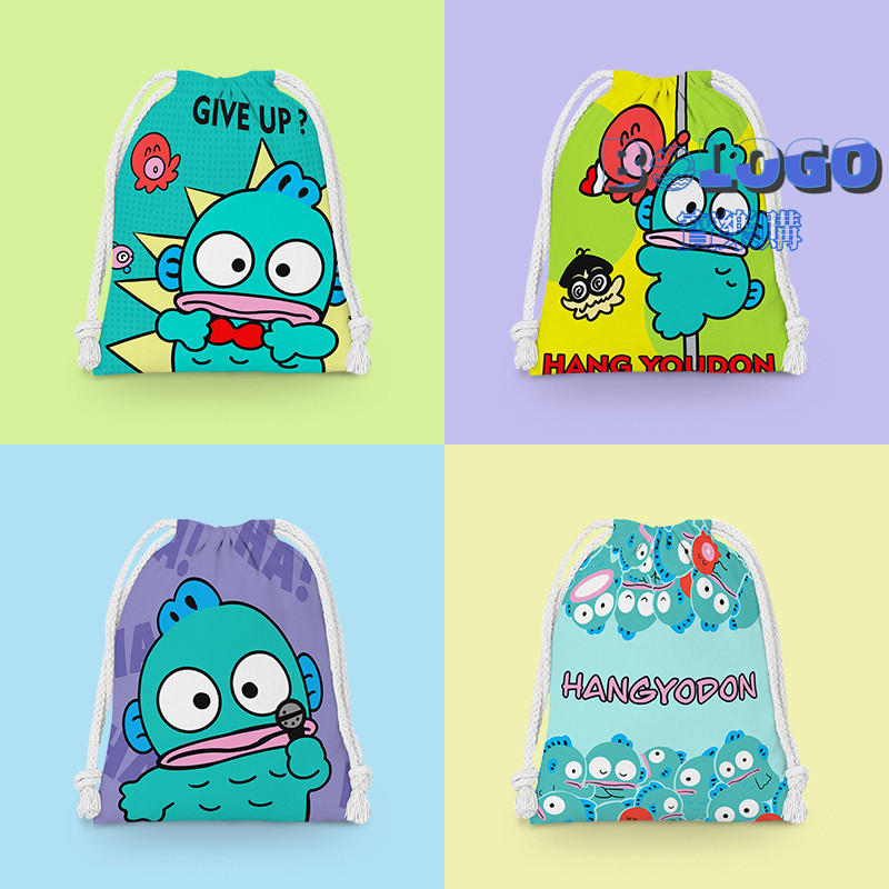 Saco de cordão Hanton de peixe feio cordão dos desenhos animados pequeno saco de pano estudante saco de armazenamento de