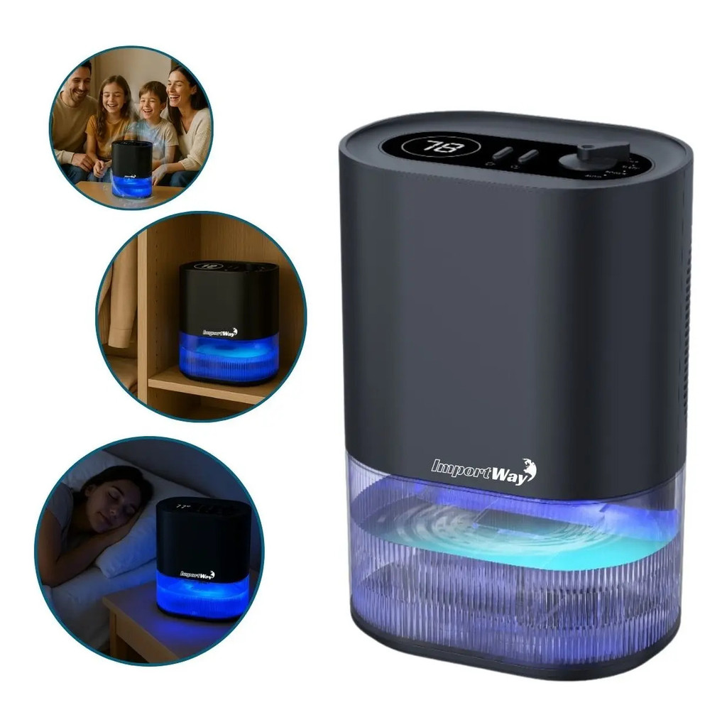 Desumidificador De Ar Elétrico 2000ml Anti Mofo Com Painel LCD Timer E LED 7 Cores Silencioso