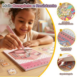 Livro Caderno de Adesivos 3D Reutilizáveis Cenários Kawaii DIY Fofo Com Pinça Scrapbookin…