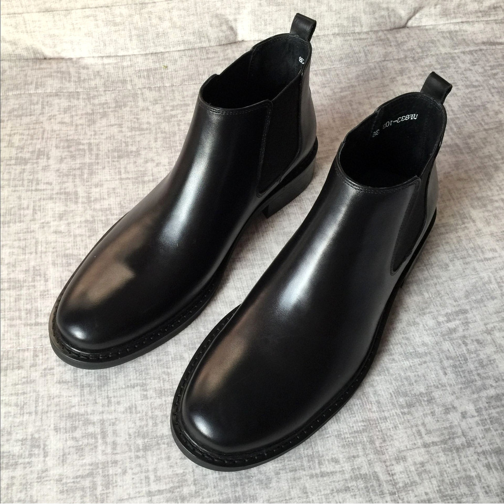 Botas masculinas retrô britânicas de couro genuíno versão coreana Chelsea Botas masculinas casuais de couro de cano alto