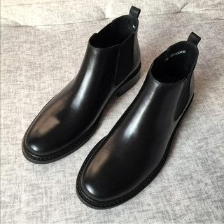 Botas masculinas retrô britânicas de couro genuíno versão coreana Chelsea Botas masculinas casuais de couro de cano alto