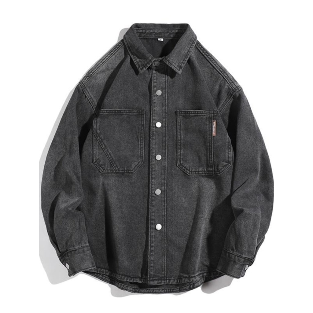 Americano Workwear Denim camisa masculina de manga comprida camisa Casual primavera outono Retro tendência solta tamanho