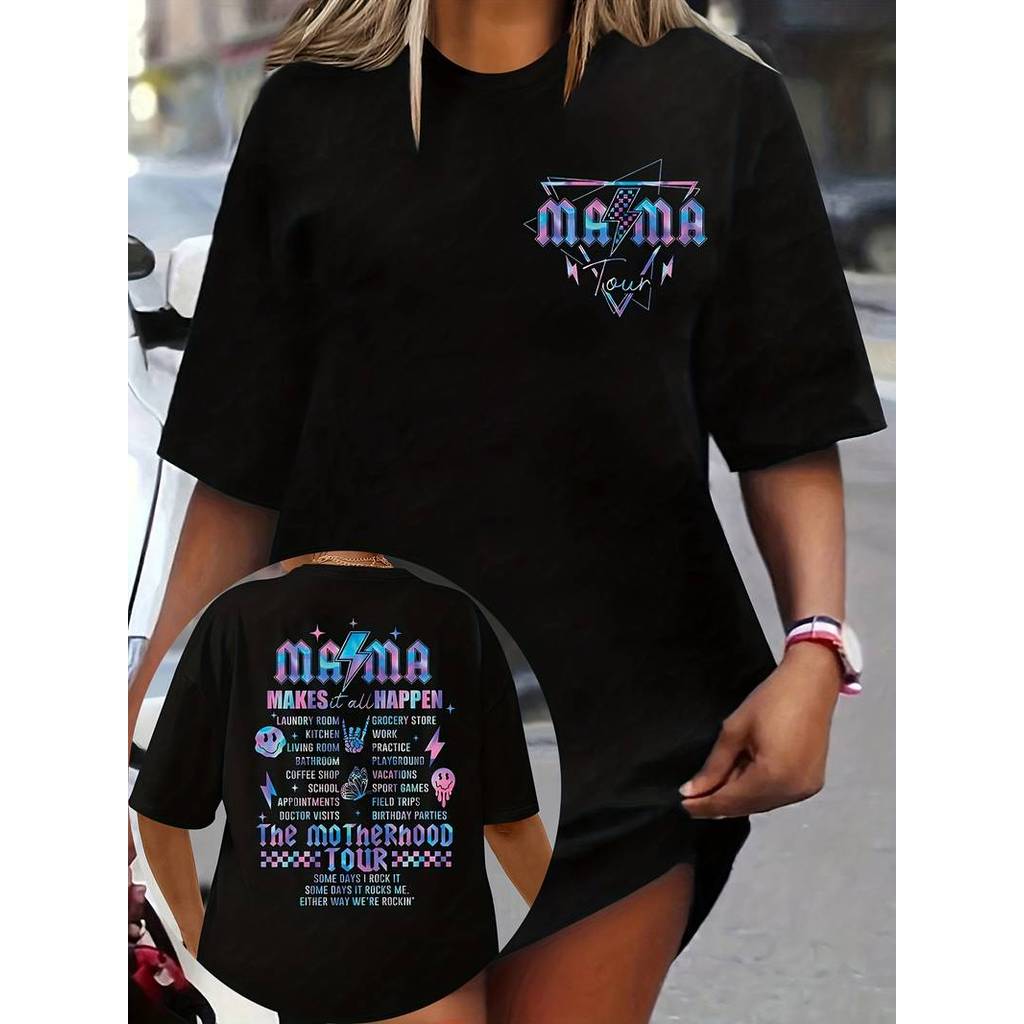 Camiseta Feminina MAMA Oversized Colorida Confortável Moderna Divertida Casual