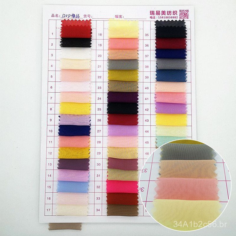 Tecido de poliéster chiffon 120D, forro de crepe chiffon liso, tecido leve para blusas, vestidos e ternos, disponível em