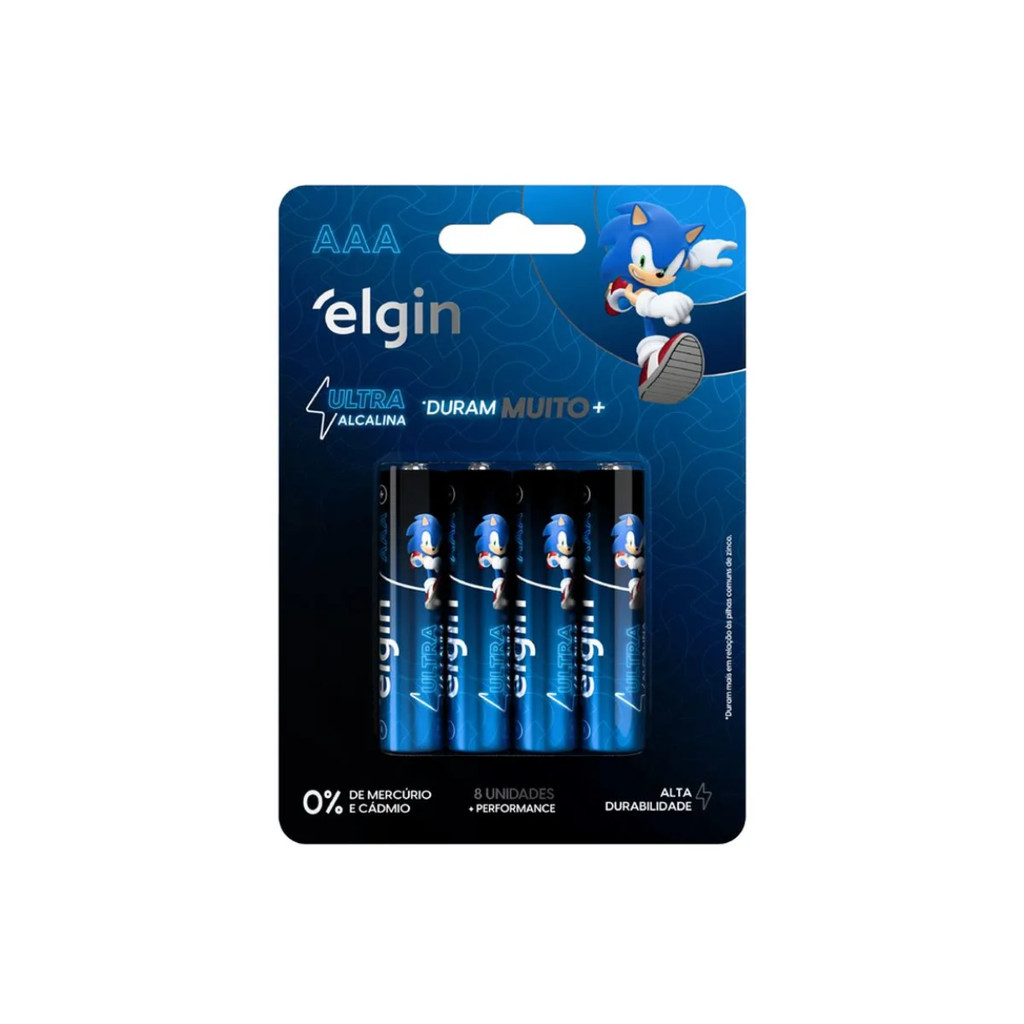 Pilha Ultra Alcalina Palito AAA Alta Duração 1,5V Elgin 8un