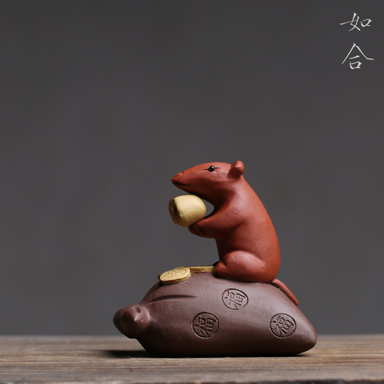 Ruhe Yixing chá Pet roxo argila pano canguru chá brinquedo ornamentos álgebra dinheiro moeda de ouro zodíaco rato Laibao
