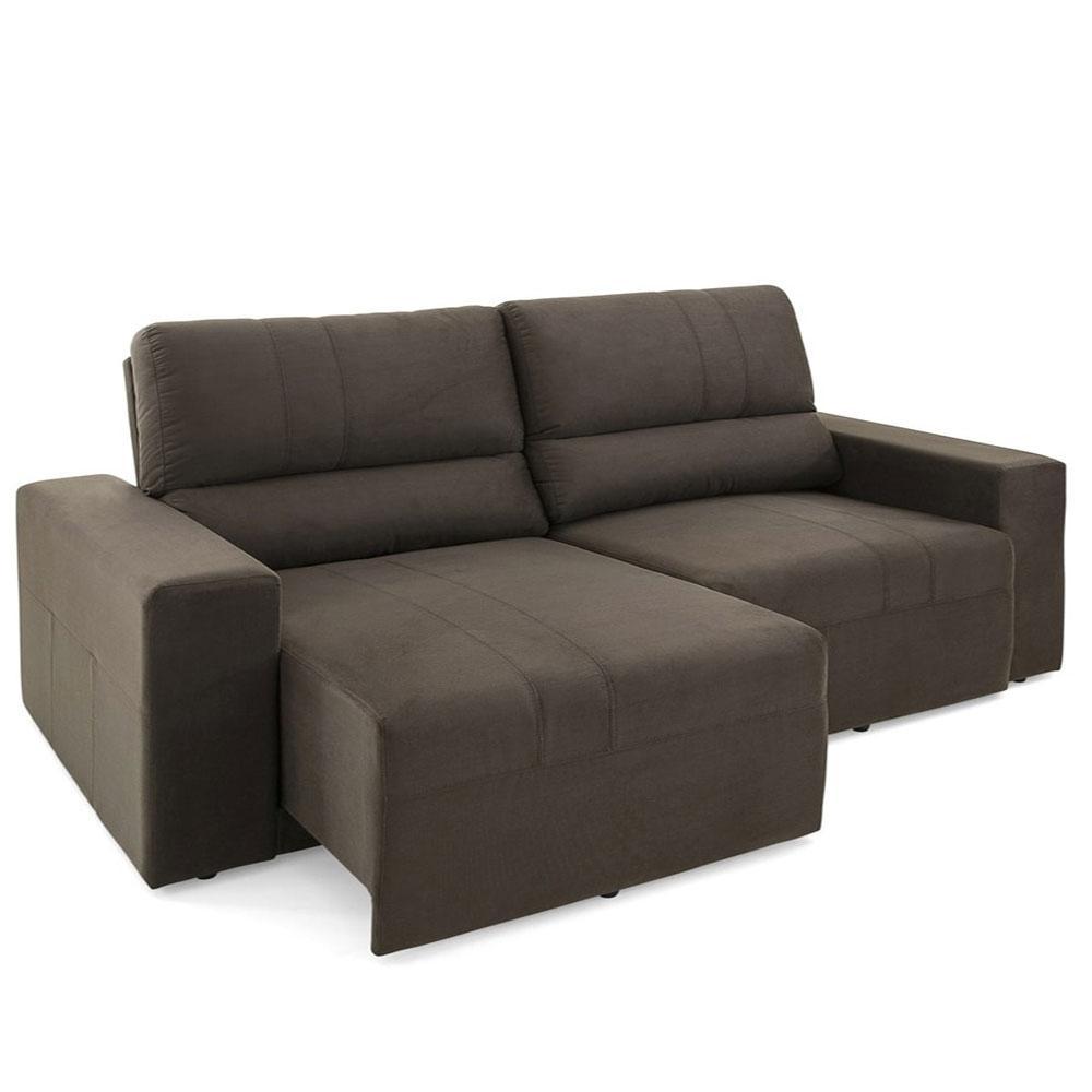 Sofá Retrátil e Reclinável 3 Lugares Herval Village Suede Marrom Escuro, 206 cm
