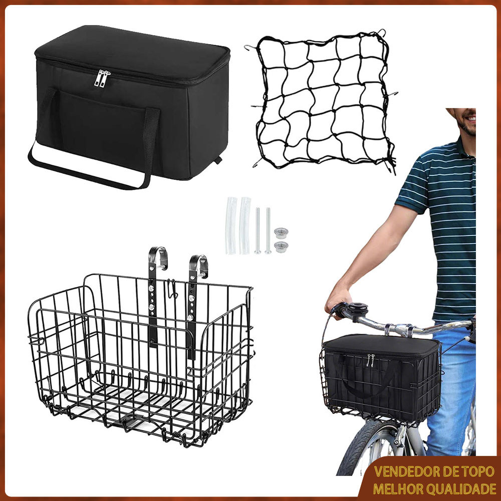 Preto cesto dianteiro de bicicleta cesto dobrável forro para cesto bolsa de malha fixa rede para capacete