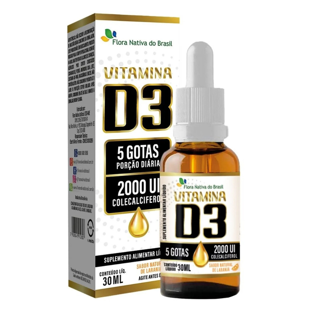 Vitamina D3 Gota Suplemento Cálcio Alta Absorção 30ml 2000UI
