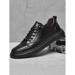Primavera outono masculino couro genuíno sapatos de couro Casual salto plano de meia-idade preto sapatos masculinos têni