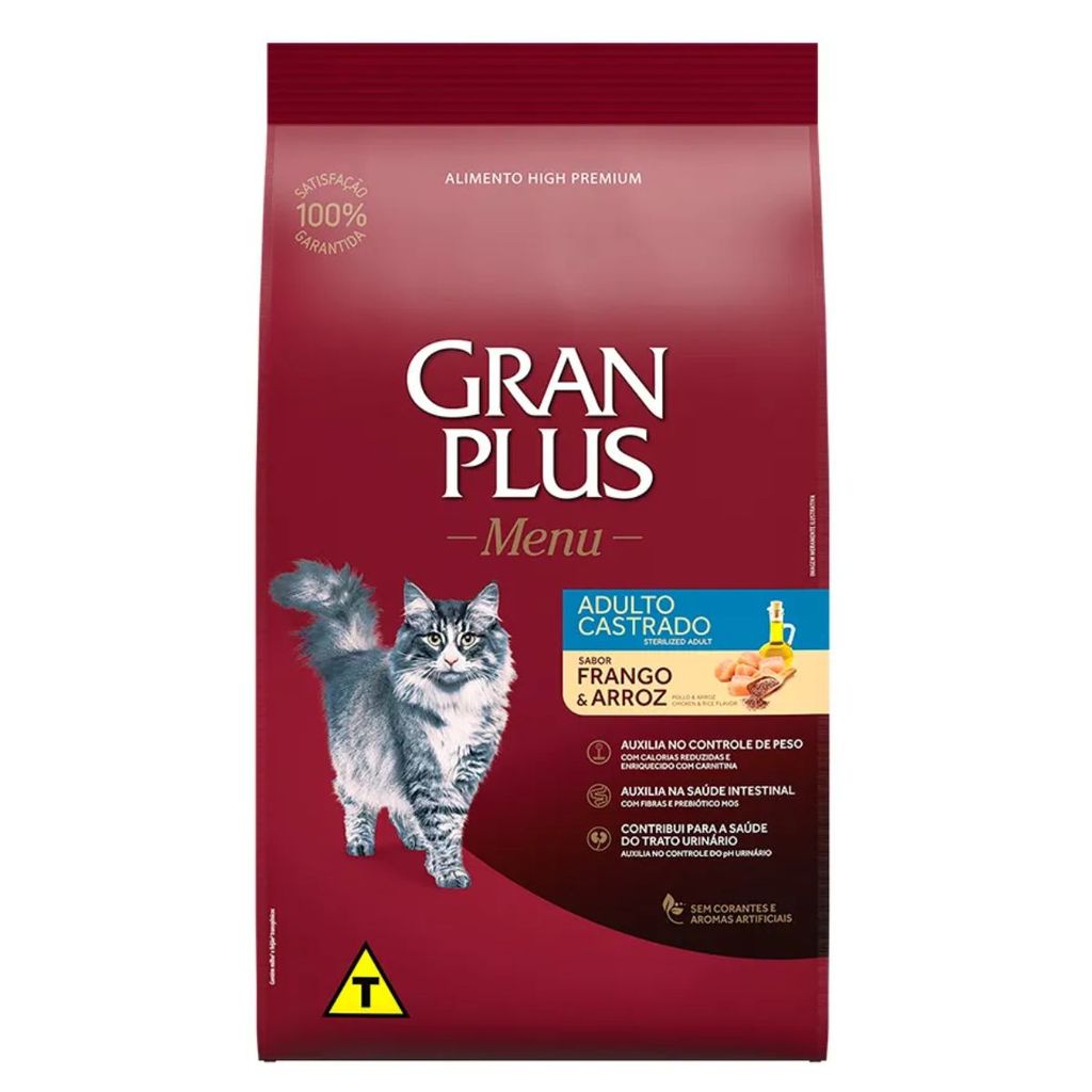 Ração GranPlus Gatos Adultos Castrados Frango e Arroz 10,1Kg