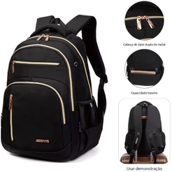 Mochila feminina de lona Oxford, grande capacidade, bolsa de computador para trabalho, resistente a respingos