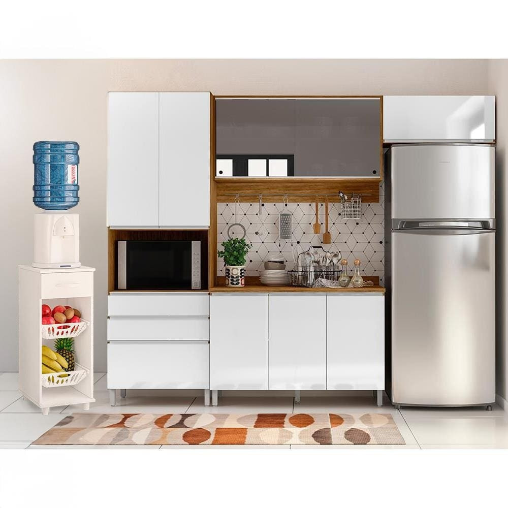 Cozinha Completa Amazonita Bartira 8 Portas 3 Gav e Fruteira Politorno Facility 1 Gaveta 2 Cestos