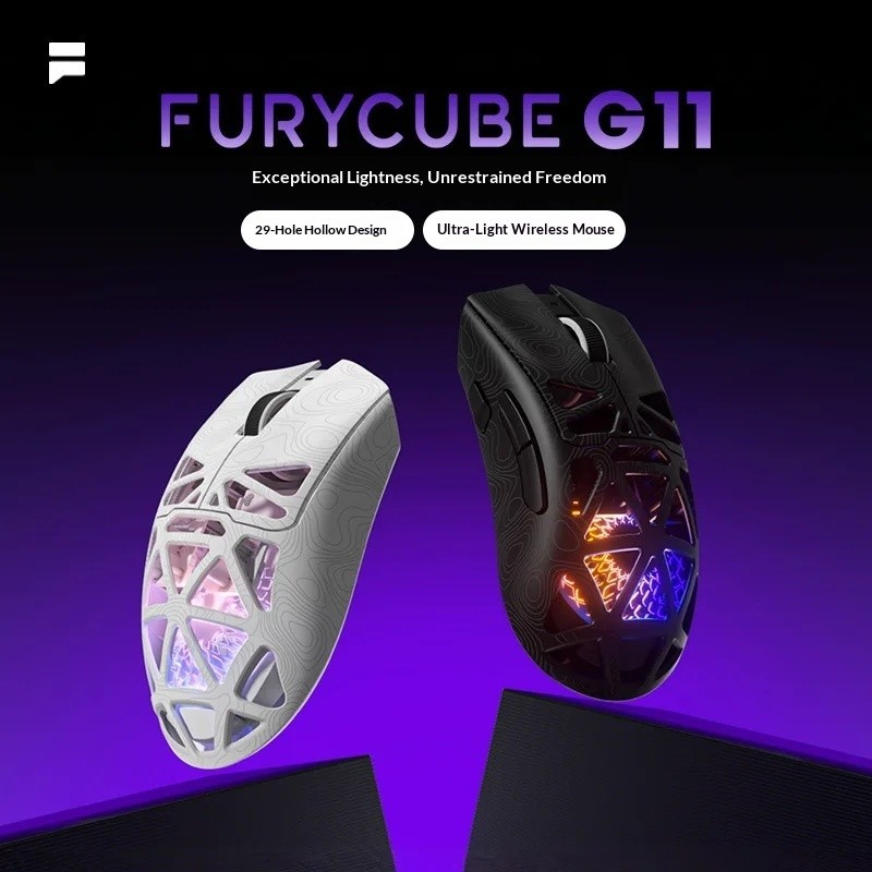 FURYCUBE G11 mouse Sem Fio Jogo Bluetooth O Terceiro Exame mock PAW3311 Leve design Oco RGB