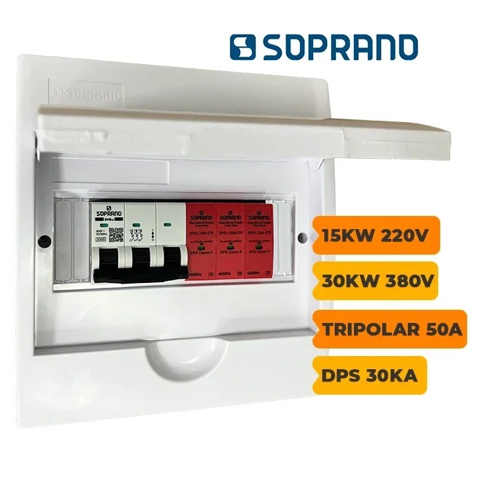 Quadro CA de Distribuição Tripolar 50A Com DPS 30kA 275V