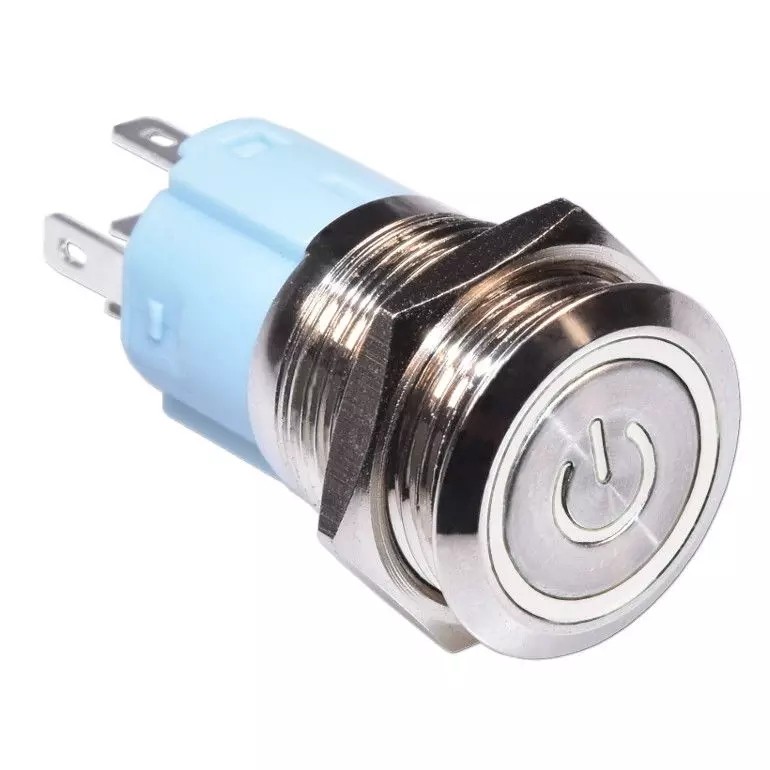Botão Inox Pulso Start 16mm Tipo Buzina Inox LED Branco 12/24v Automação