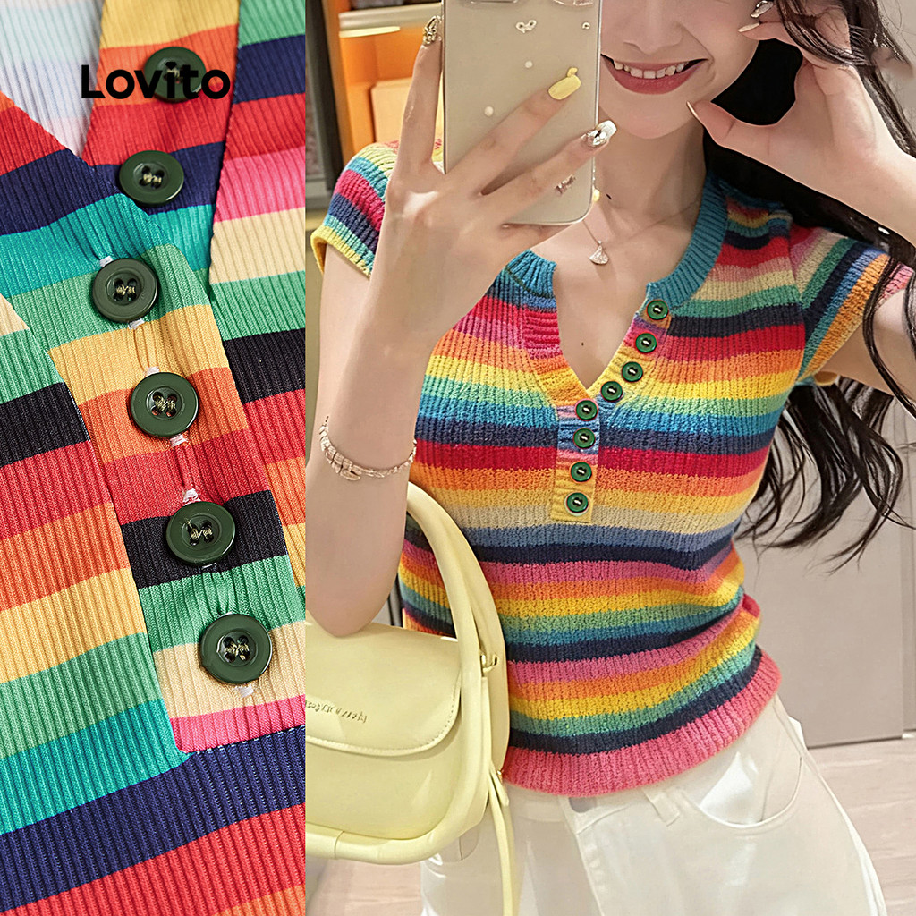 Lovito Camiseta Boho Ribknit Primavera/verão para Mulheres L164ED172