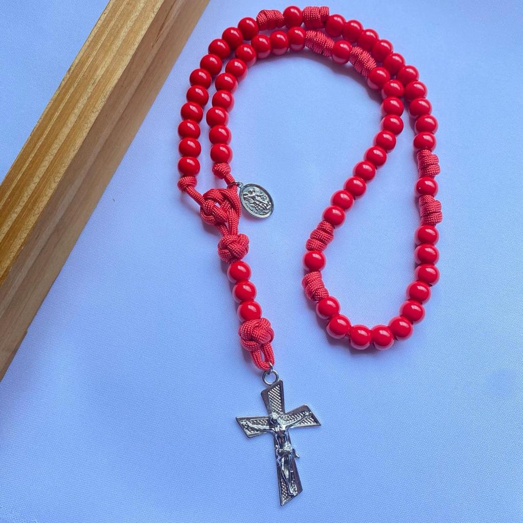 Terço de Paracord 550 Vermelho Medalha São Miguel