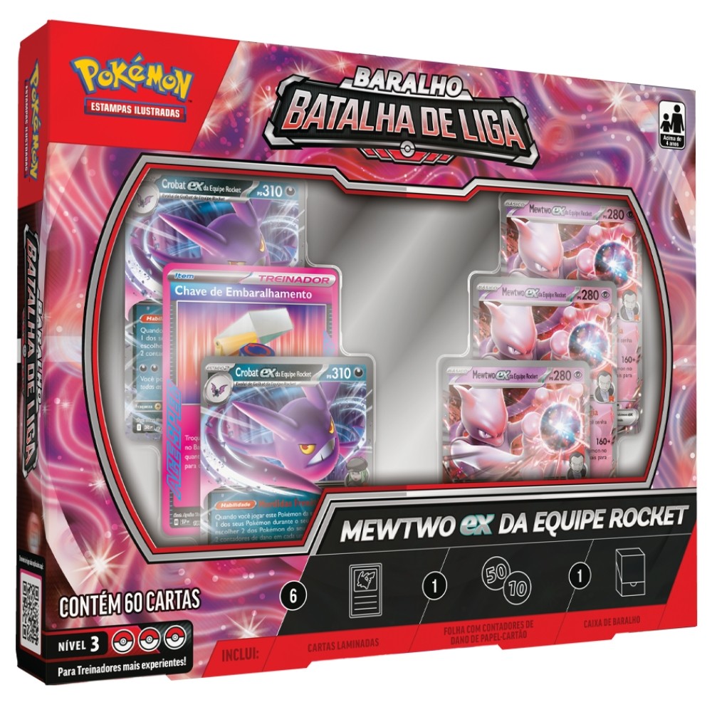 BOX POKÉMON DECK BARALHO BATALHA DE LIGA MEWTWO EX COPAG 60 CARTAS NÍVEL 3 TCG EQUIPE ROCKET M2 JOGO