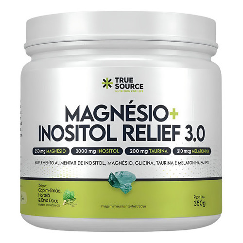 Magnésio + Inositol + Taurina + Glicina 3.0 True Source Sabor Capim Limão Hortelã E Erva Doce 350gr